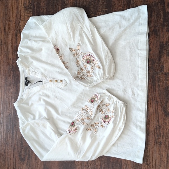 MEXX Cotton Boho Embroidered Balloon Sleeve Peasant Blouse SZ XL - Picture 11 of 14